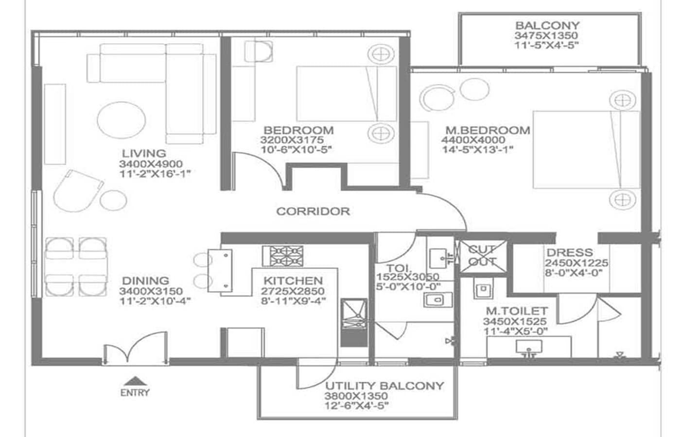2BHK + 2T