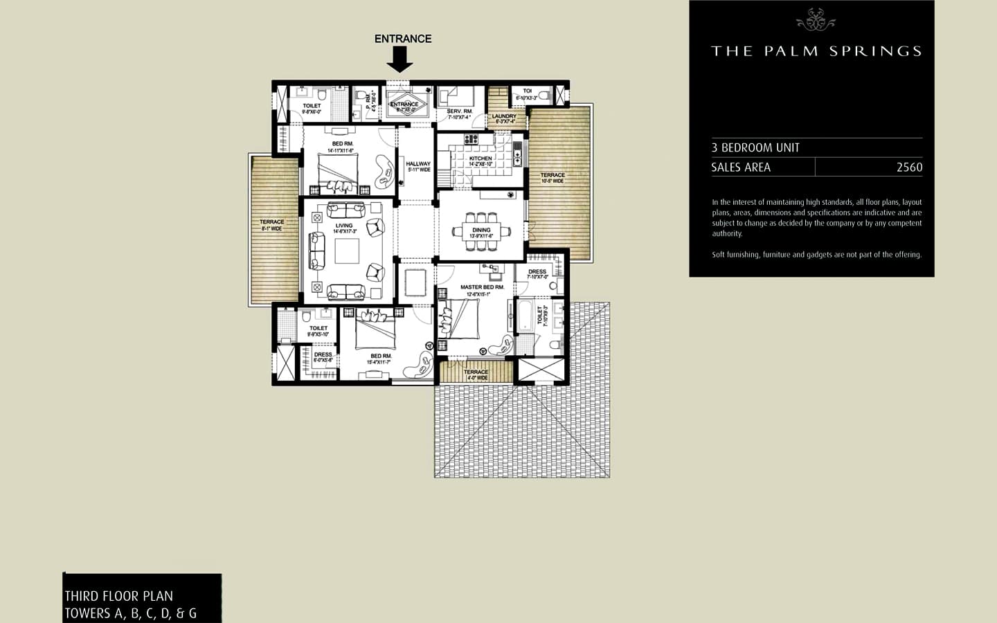3BHK + 3T + SQ