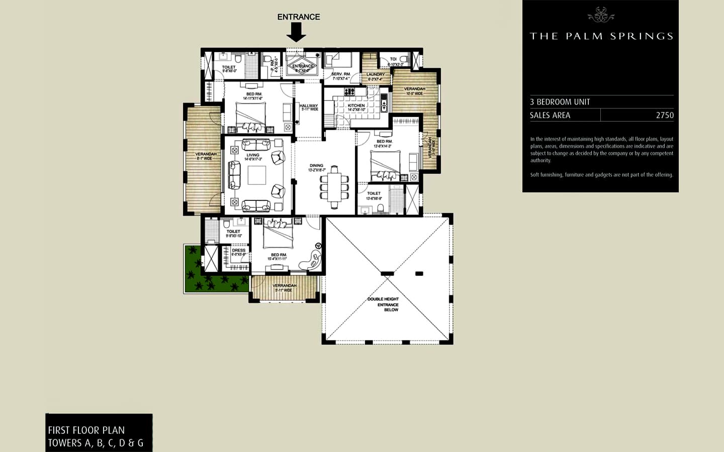 3BHK + 3T + SQ