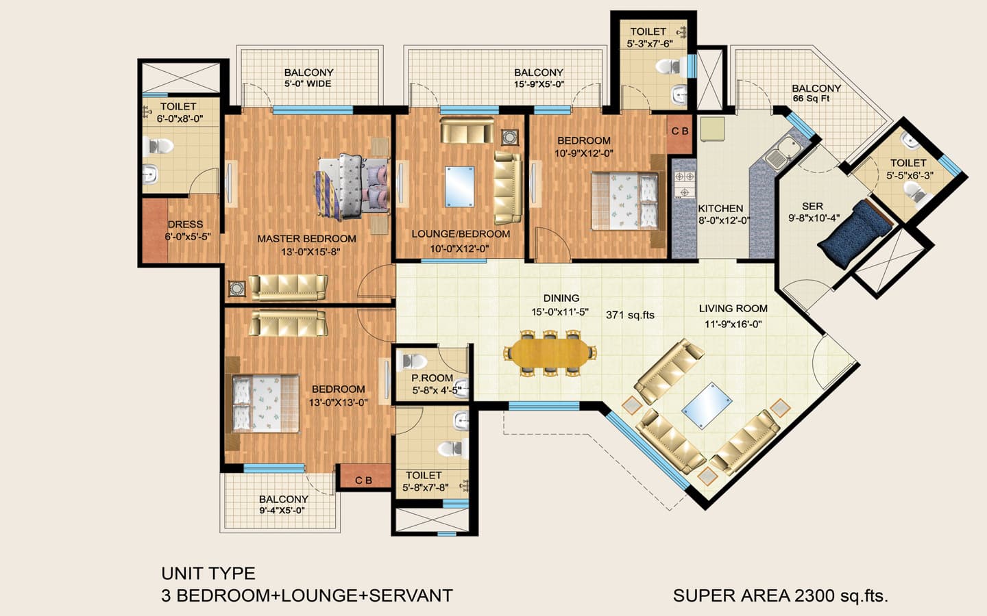 3BHK + 4T + SQ