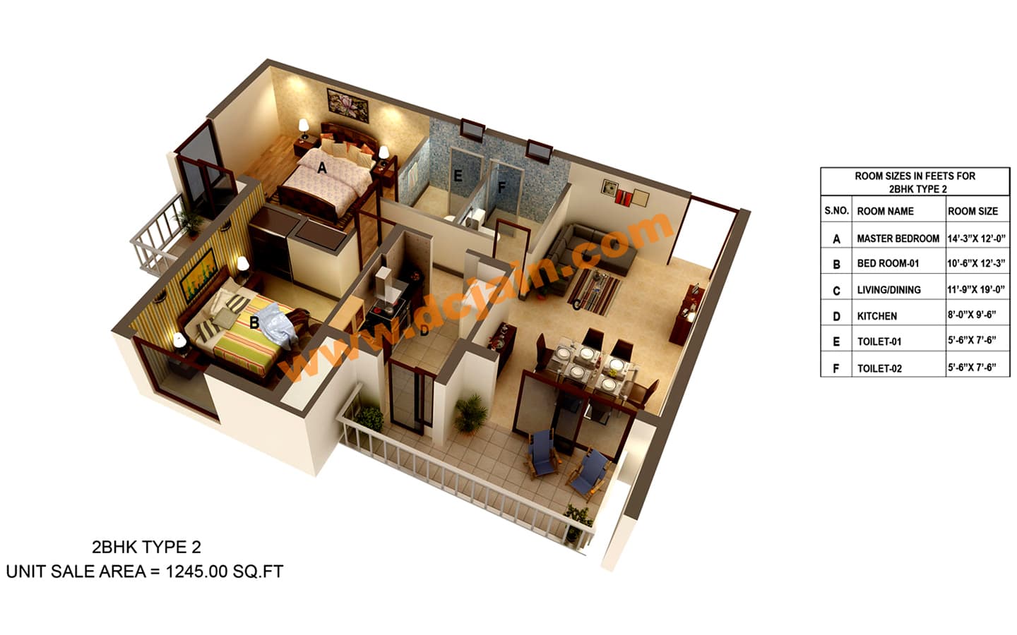 2BHK + 2T