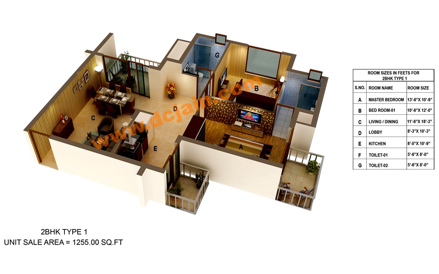2BHK + 2T