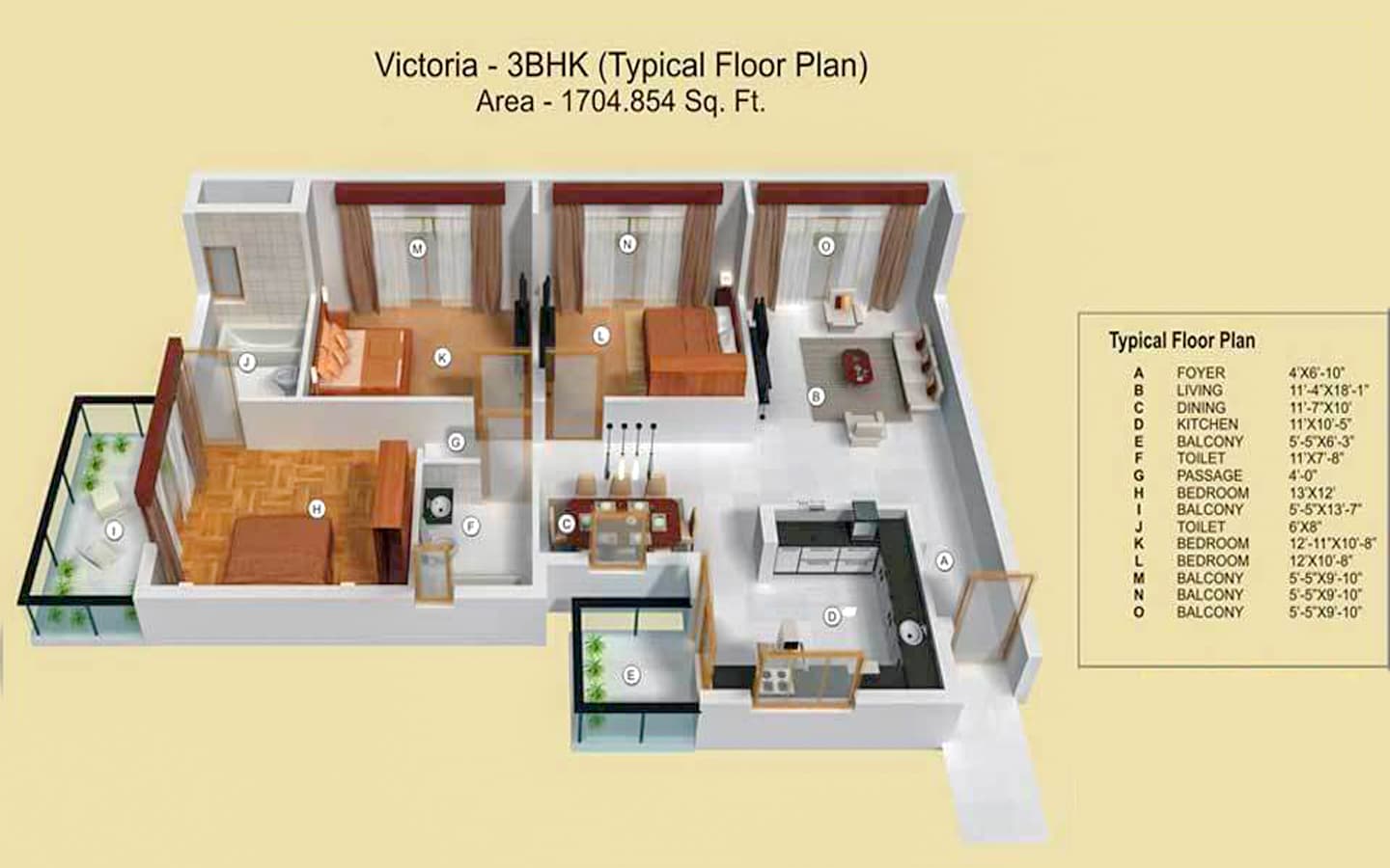 3BHK + 3T