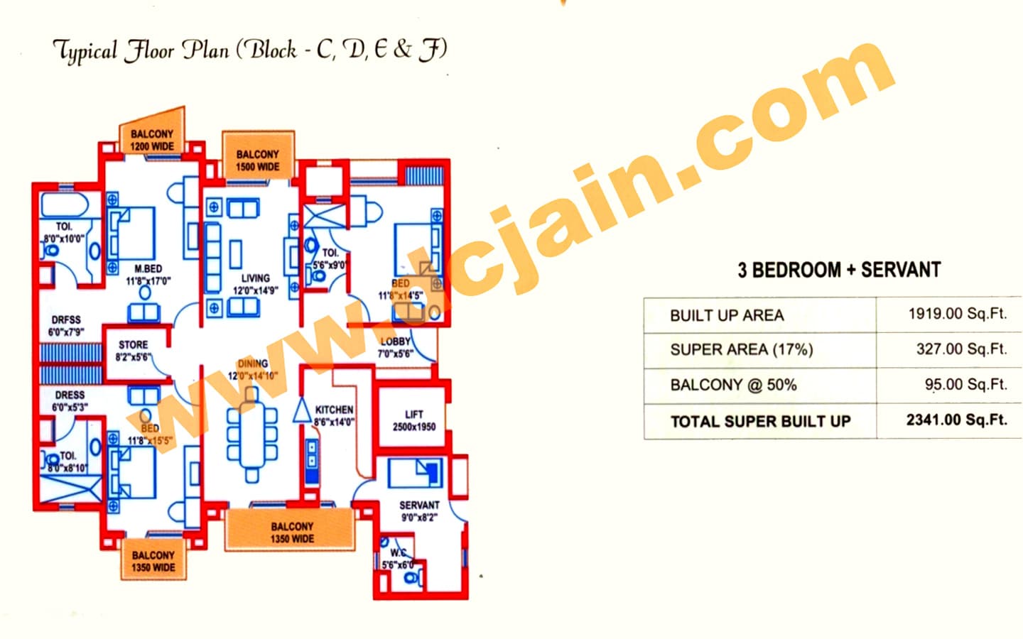 3BHK + 3T + SQ