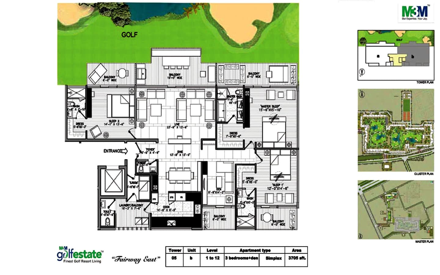 3BHK + 3T + SQ