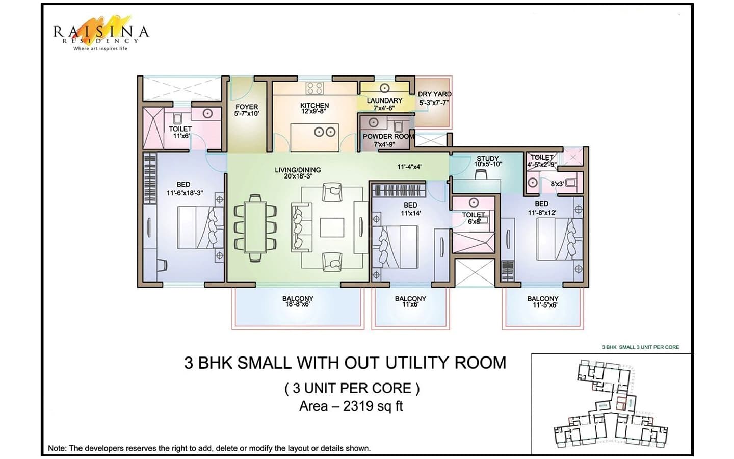 3BHK + 3T + Utility