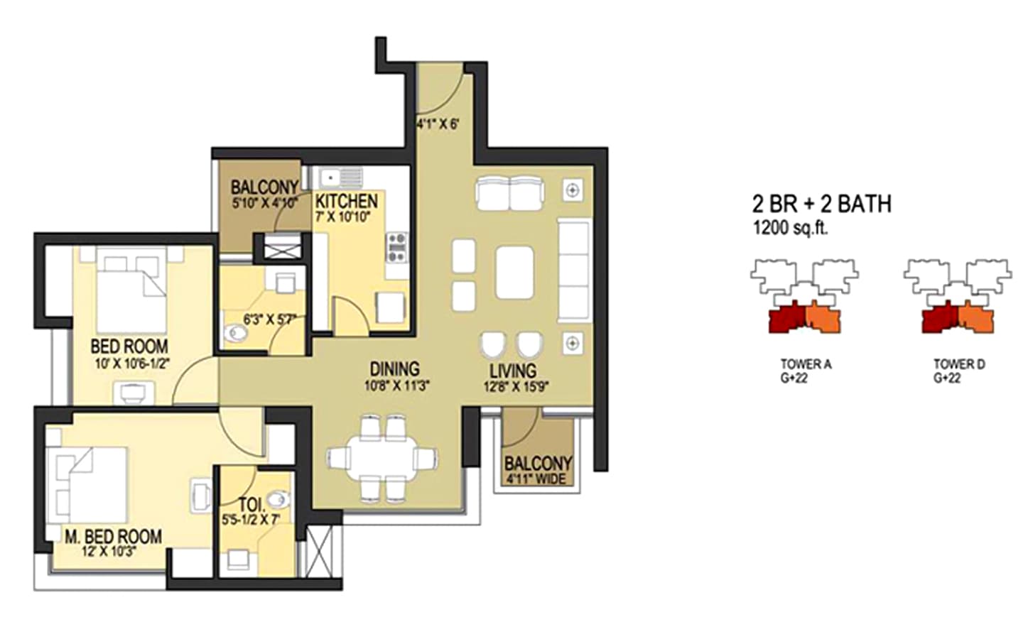 2BHK + 2T