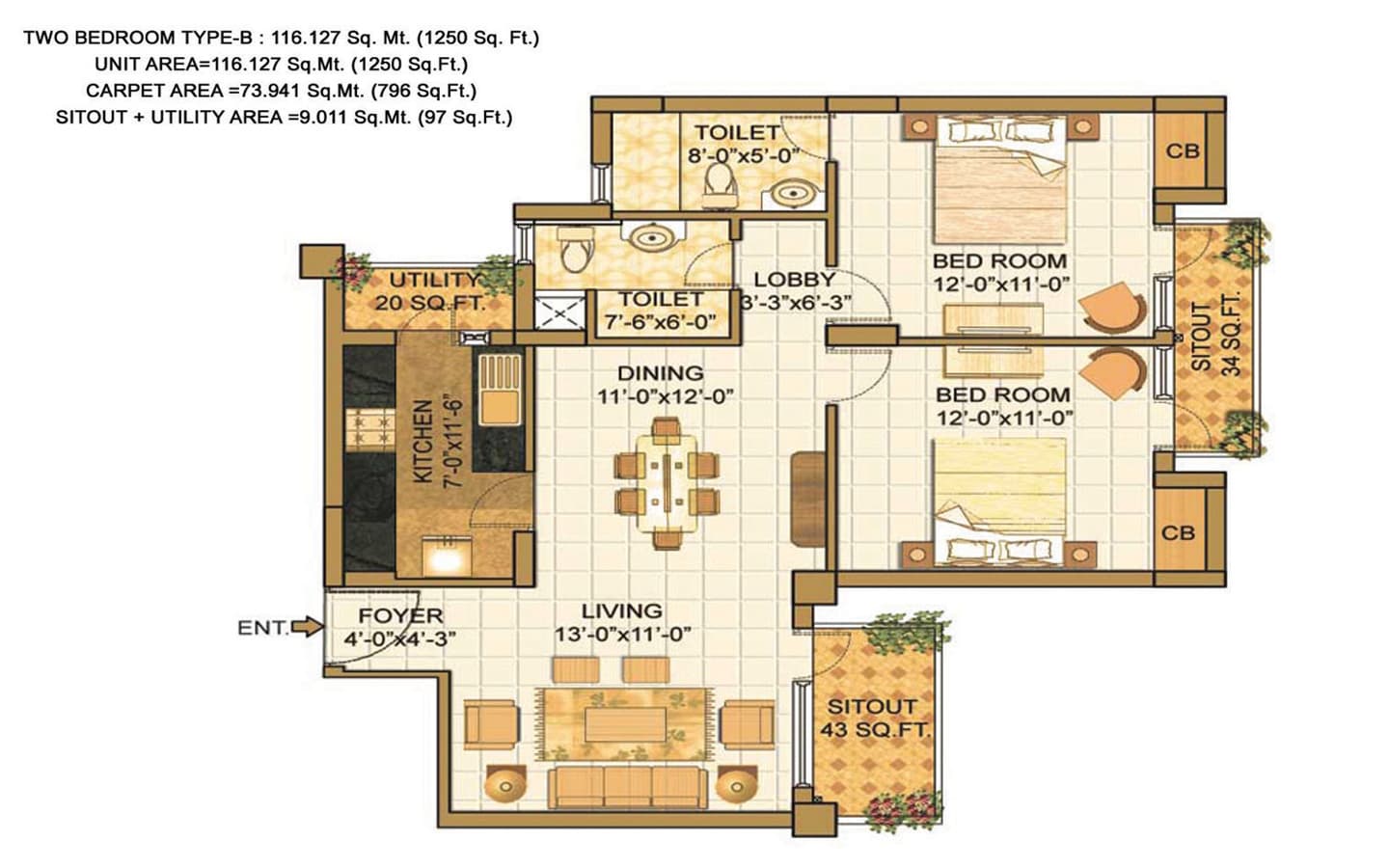 2BHK+2T