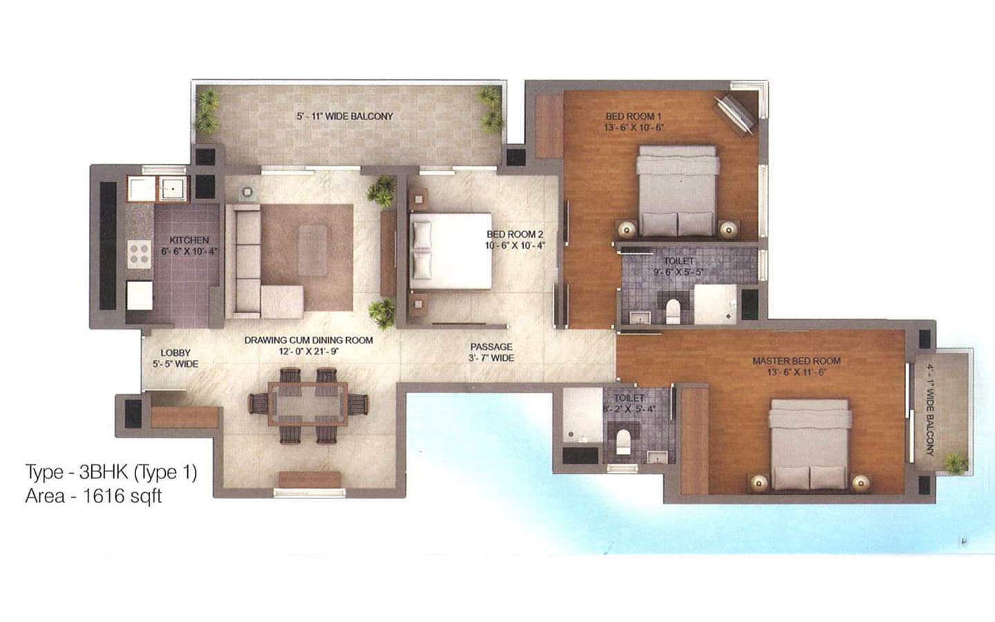 2BHK + 2T