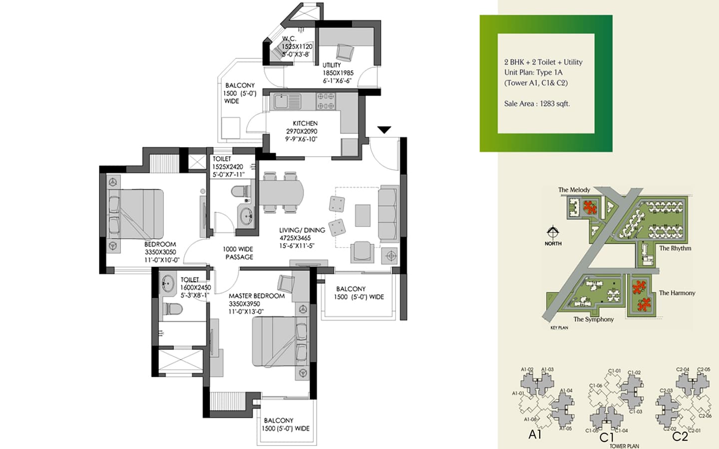 2BHK+2T+Utility