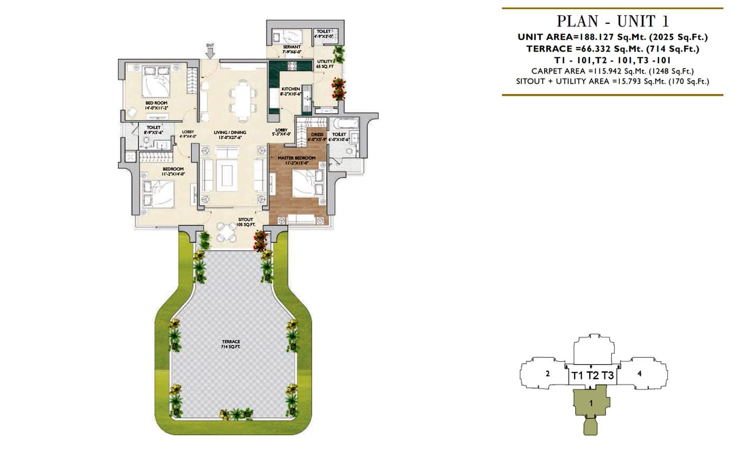 3BHK+2T+SQ+Terrace