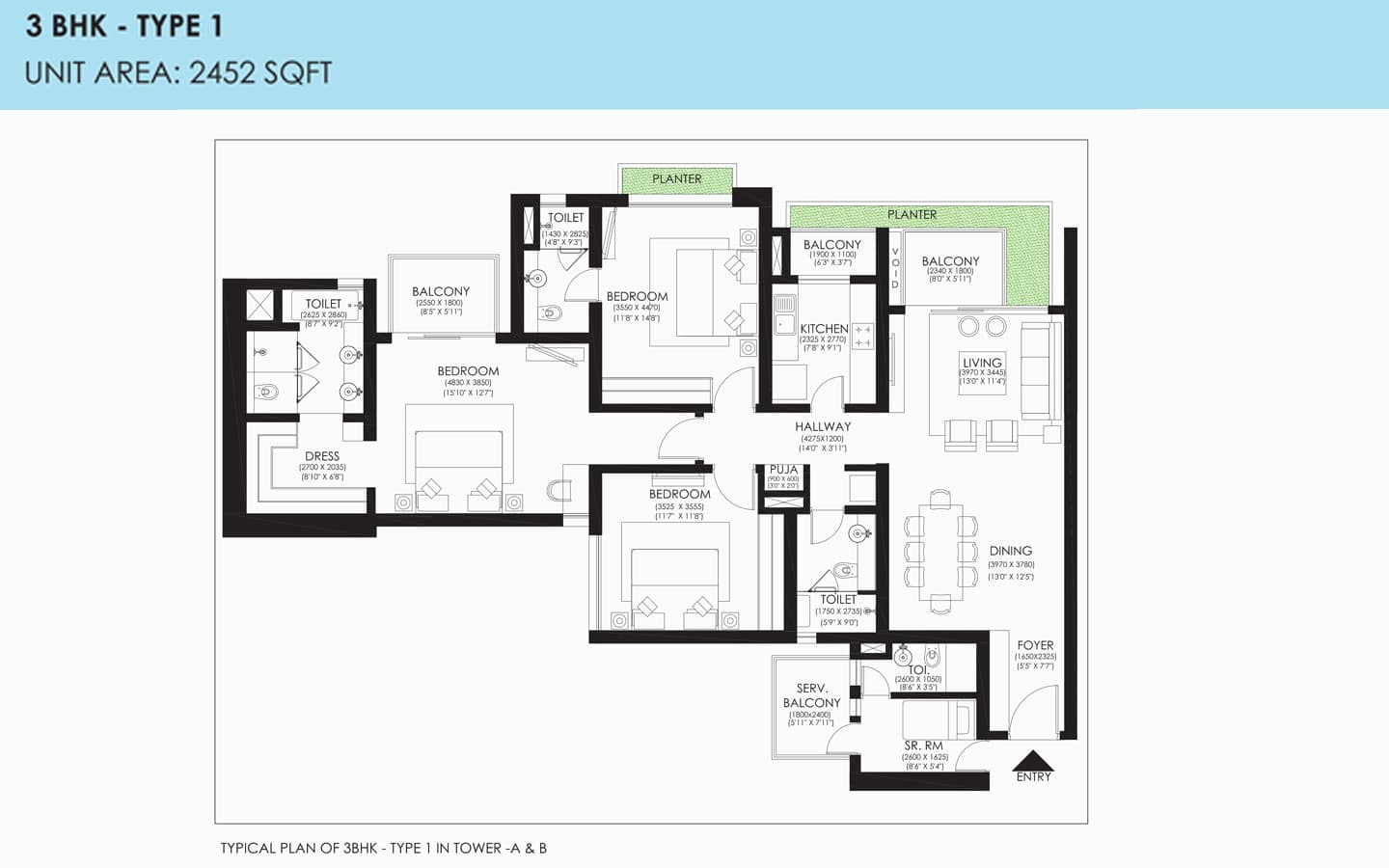 3BHK+3T+SQ