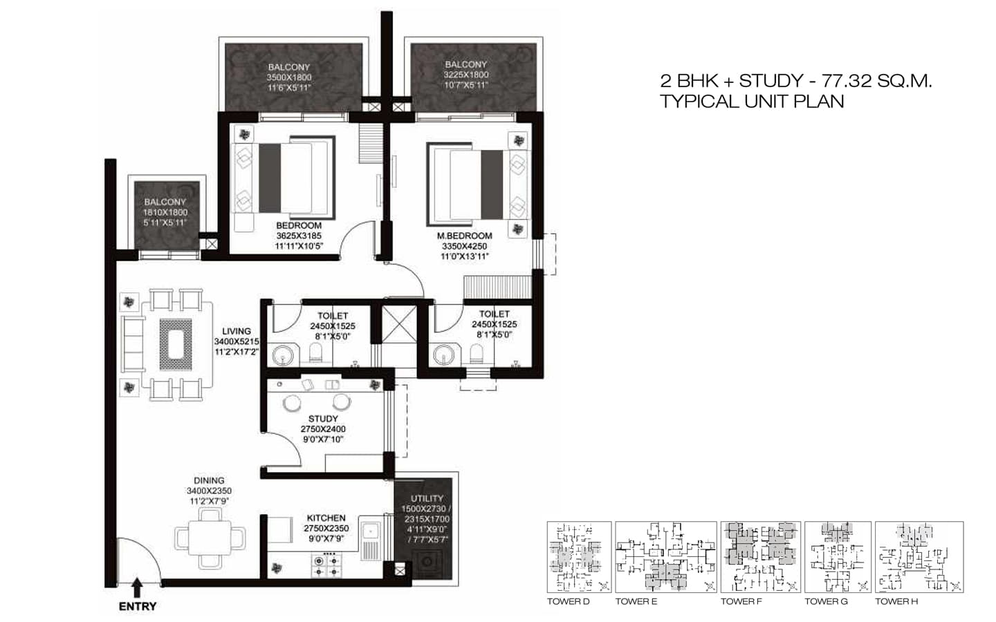 2BHK+2T+Study