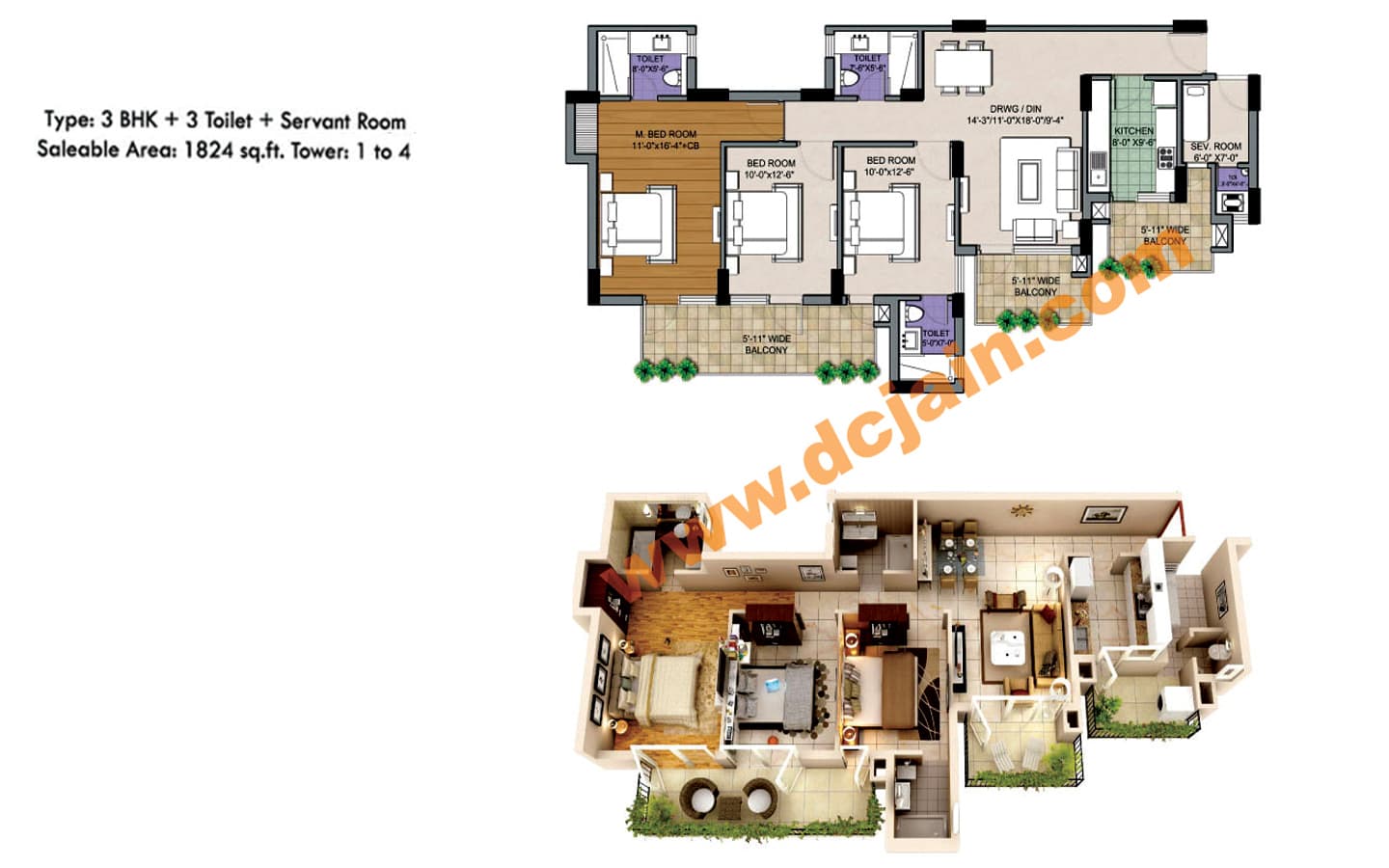 3BHK+3T+SQ