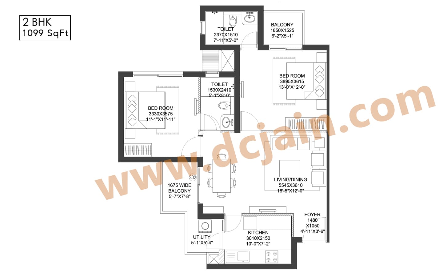 2BHK+2T