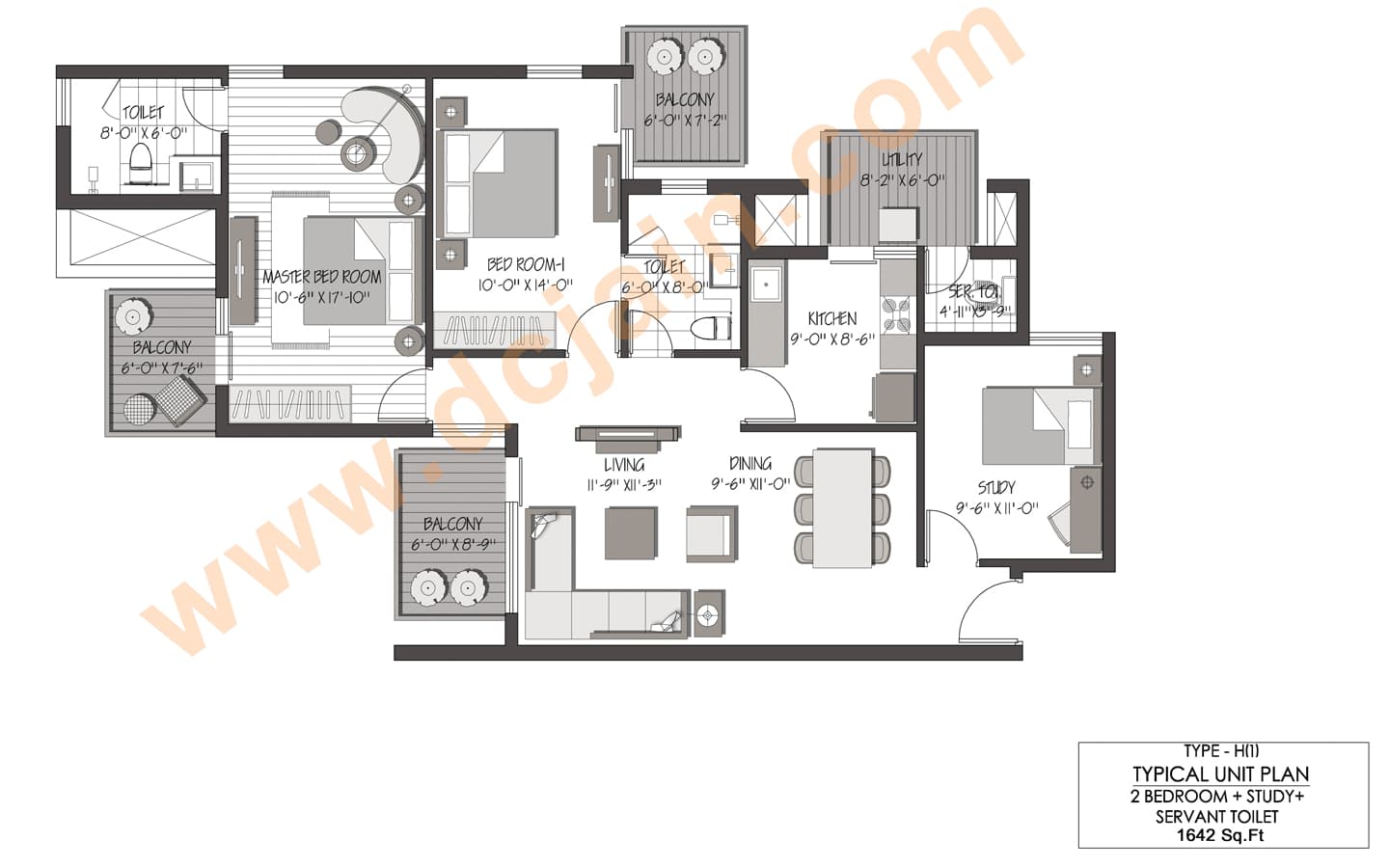2BHK+2T+SQ+Study