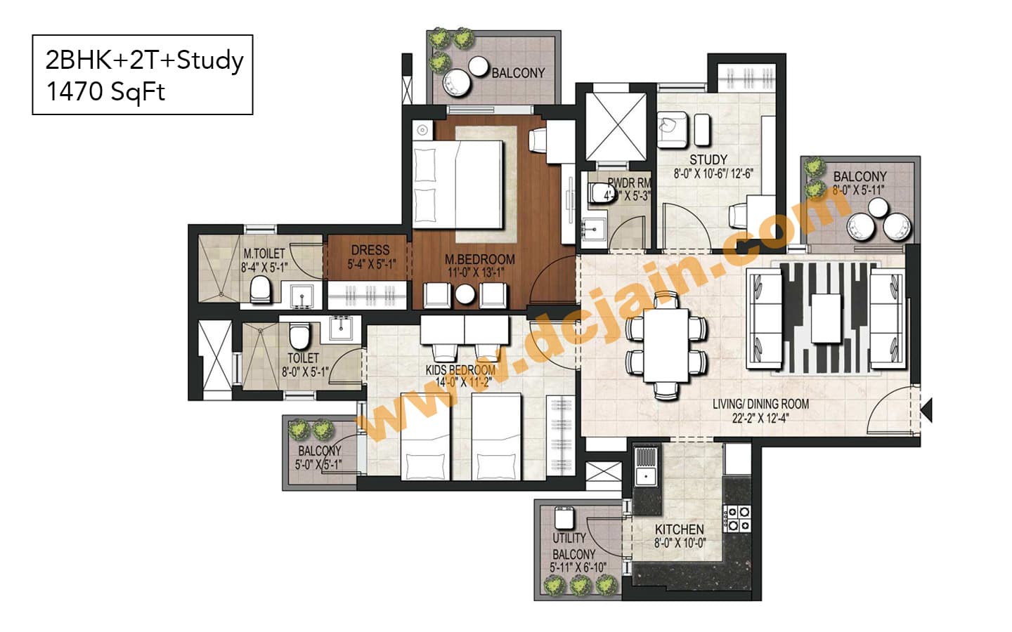 2BHK+2T+Study