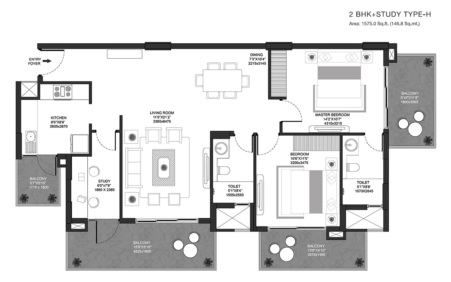 2BHK+2T+Study