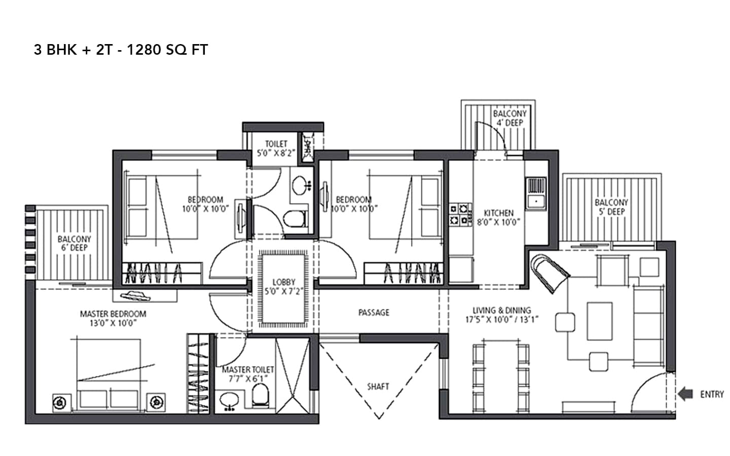 3BHK+2T